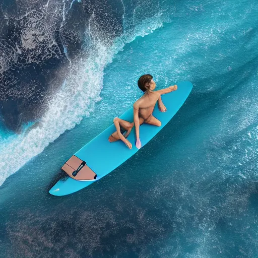 Image similar to hippopotamus on a surfboard, surfing bright blue waves of an ocean off hawaii, digital art, octane render, imax, trending on artstation, dark mood