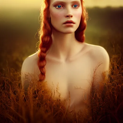 Prompt: photographic portrait of a stunningly beautiful english virgin renaissance female in soft dreamy light at sunset, beside the river, soft focus, contemporary fashion shoot, in a denis villeneuve and tim burton movie, by edward robert hughes, annie leibovitz and steve mccurry, david lazar, jimmy nelsson, extremely detailed, breathtaking, hyperrealistic, perfect face, octane render