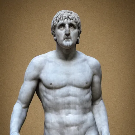 Prompt: peter beardsley as marble statue of ancient roman emperor, created by michelangelo, museum photoshot, 3 d photorealistic render, high resolution, 8 k