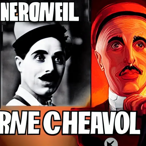 Image similar to charlie chaplin watching a new marvel movie