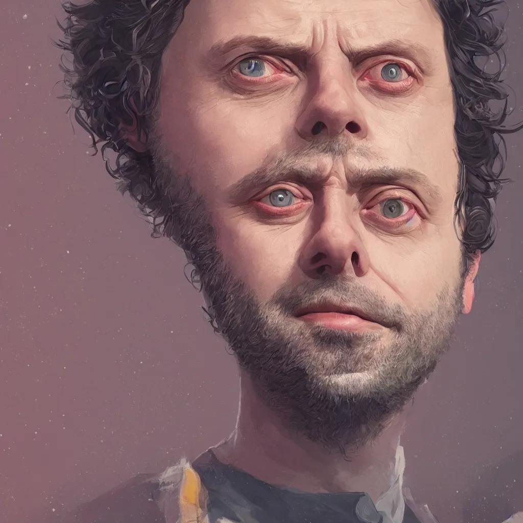 Image similar to close up portrait of handsome michael sheen, highly detailed, digital painting, artstation, concept art, illustration, art by simon stalenhag