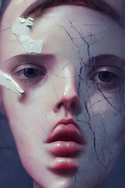 Prompt: 3 d, close - up, fashion model looking up, marble, tears, poster art, intricate oil painting, high detail, figurative art, multiple exposure, poster art, 3 d, by stanley kubrick and tooth wu and wlop and beeple