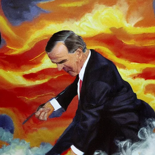 Image similar to Painting of George H.W. Bush destroying Iraq