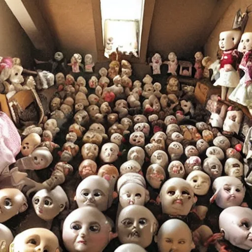 Image similar to attic full of creepy dolls