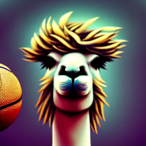 Image similar to a llama dunking a basketball, 4 k, digital art, high resolution, trending on artstation