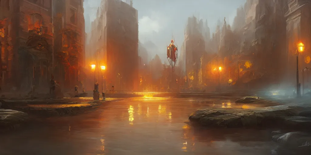 Image similar to level design, warm colors, cinematic dramatic atmosphere, oil painting by jama jurabaev, extremely detailed, brush hard, artstation, for aaa game, high quality, brush stroke