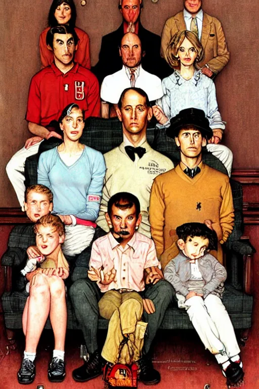 Image similar to the royal tenenbaums painted by Norman Rockwell