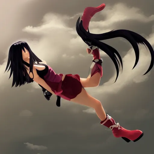 Prompt: Tifa on a cloud in the middle of the deser