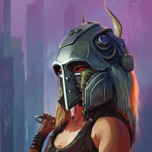 Image similar to cyberpunk viking helmet mask warrior goddess robot ninja fantasy, art gta 5 cover, official fanart behance hd artstation by jesper ejsing, by rhads, makoto shinkai and lois van baarle, ilya kuvshinov, ossdraws