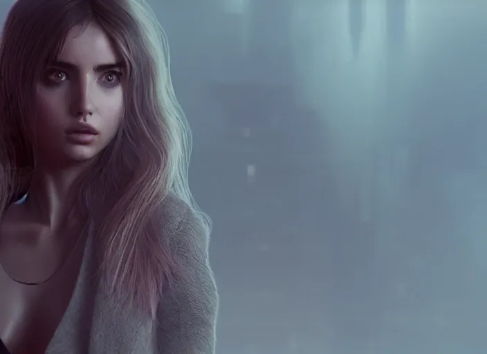 Prompt: breathtakingly beautiful Ana de Armas in blade runner 2049, long flowing hair, laser cannon, 8k, trending on artstation, unreal engine