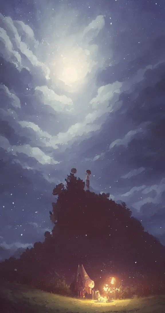 Prompt: A starry night, by Studio Ghibli and Greg Rutkowski, artstation