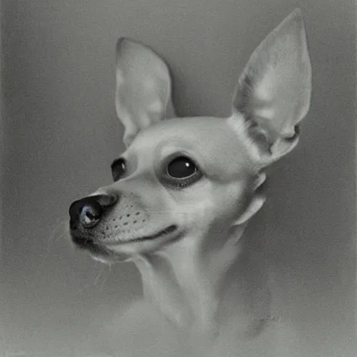 Image similar to a portrait of a chihuahua, from the terrifying and incomprehensible beyond, body horror, by gerard brom, zdzisław beksinski and ansel adams