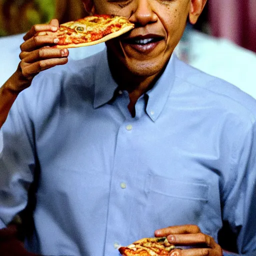 Prompt: obama eating pizza