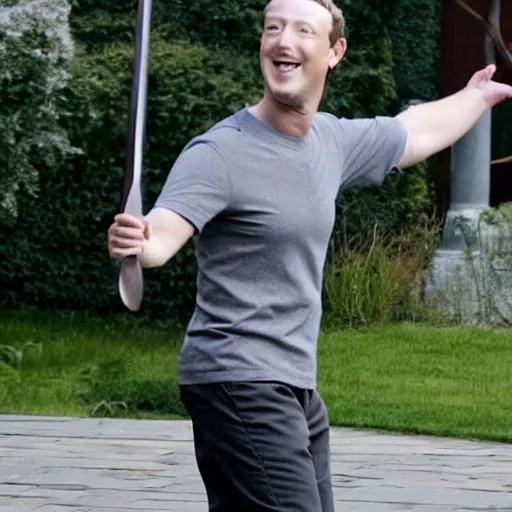 Prompt: mark zuckerberg swinging a katana sword