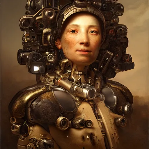 Image similar to Ultra detailed, 4K Portrait of a Cyborg by Rachel Ruysch