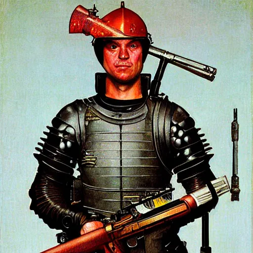 Image similar to portrait of a knight with an ar - 1 5, by norman rockwell