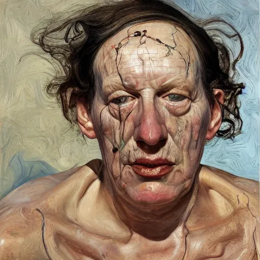 Image similar to high quality high detail painting by lucian freud and jenny saville, hd, loose, turquoise
