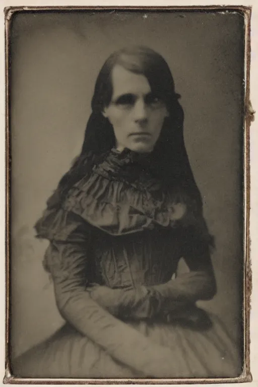 Image similar to daguerreotype photo of an scary but stunning victorian woman, realistic, no blue, detailed, up light, atmospheric, moody, dynamic lighting, cinematic