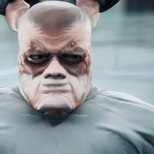 Image similar to vegan supervillain, UHD, hyperrealistic render, highly detailed, 4k, artstation