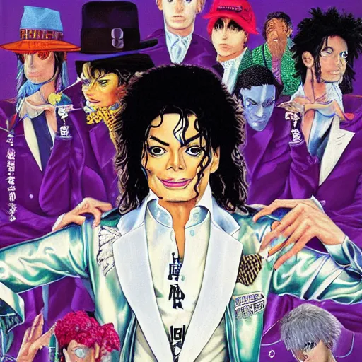 Prompt: a portrait of Michael Jackson in a scenic environment by Hirohiko Araki, JoJos bizarre adventure cover art, hyperdetailed