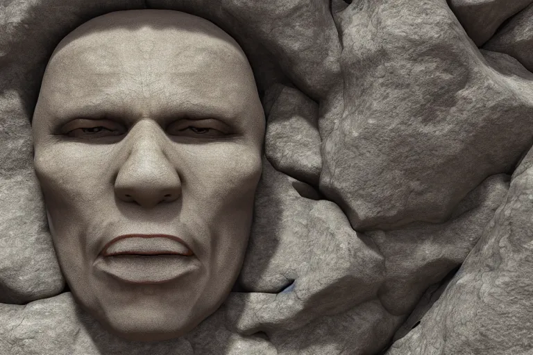 Prompt: 3 d render of a face carved in a mountain, realistic, renderen in unreal engine, 8 k