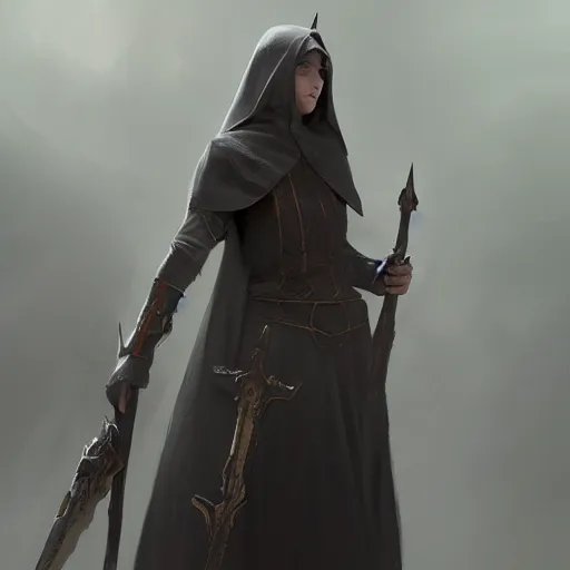 Image similar to high fantasy nun designed by Greg rutkowski, concept art, fantasy, 4k, CG render
