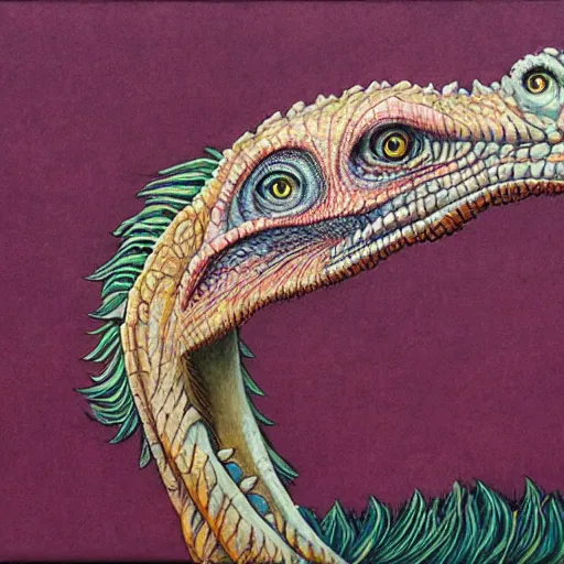 Image similar to portrait of velociraptor,, artwork by Daniel Merriam,