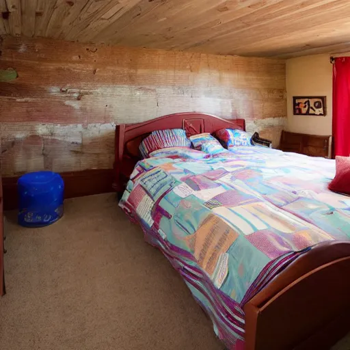 Image similar to bedroom completely filled with empty soda bottles