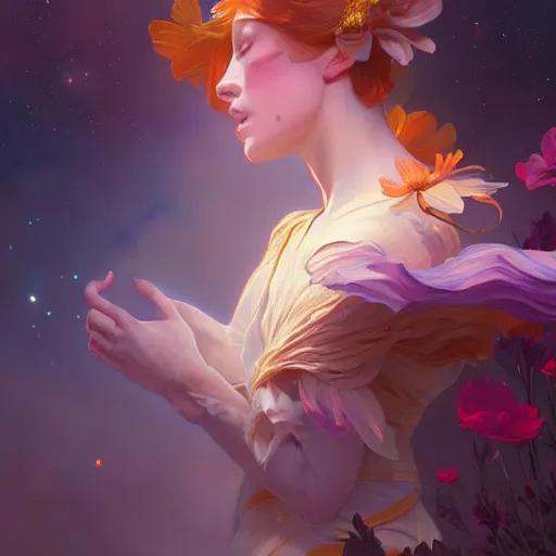 Image similar to Flower in the cosmos, highly detailed, digital painting, artstation, concept art, smooth, sharp focus, illustration, Unreal Engine 5, 8K, art by artgerm and greg rutkowski and alphonse mucha