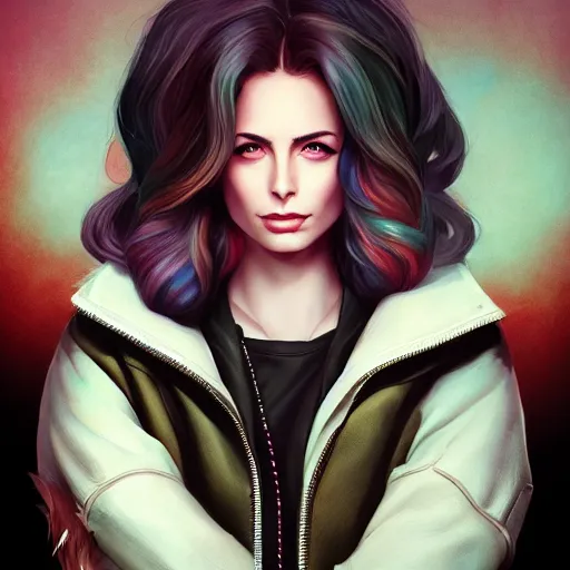 Image similar to a portrait of a beautiful willa holland pompadour long hair leather jacket, art by lois van baarle and loish and ross tran and rossdraws and sam yang and samdoesarts and artgerm, digital art, highly detailed, intricate, sharp focus, trending on artstation hq, deviantart, unreal engine 5, 4 k uhd image