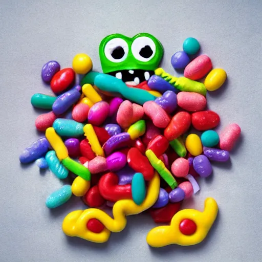 Prompt: photo of a monster made of candy