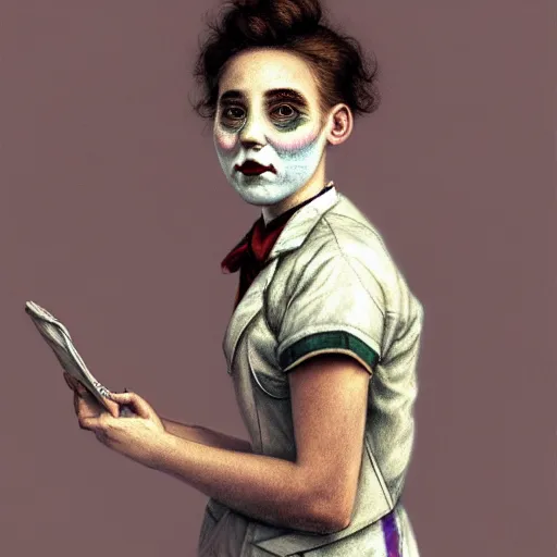 Image similar to clowncore pastel punk young hospital nurse wearing stylish uniform. detailed, portrait, 8 k, artwork by jean - baptiste monge