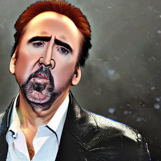 Prompt: Nicolas Cage wearing Starcraft Marine suit