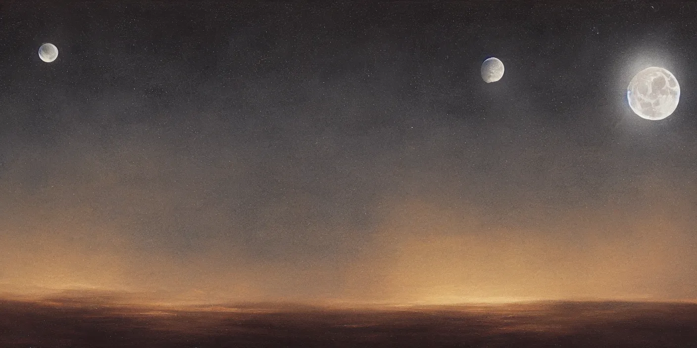 Image similar to the moon, full and large in the night sky, cinematic lighting, detailed oil painting, hyperrealistic, 8k