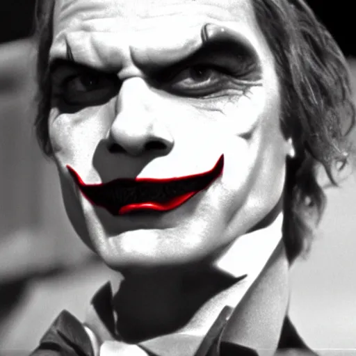 Image similar to ' adam west'as'the joker ', cinematic scene, award winning