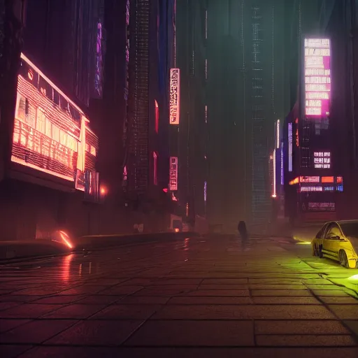 Prompt: cyberpunk streets at night with thick yellow smog, hyperdetailed, hyperrealistic, cinematic lights, octane render, trending on artstation, artstationHD, artstationHQ, unreal engine, 8k
