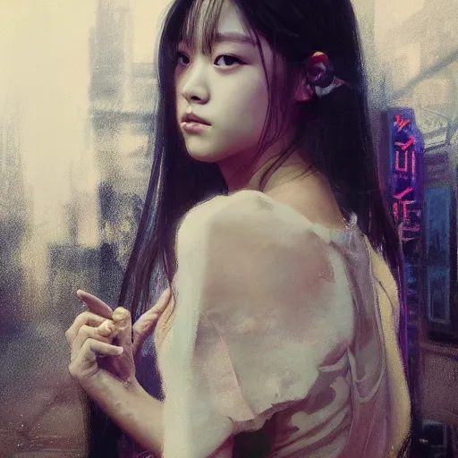 Image similar to jisoo of blackpink, hyperrealistic portrait, bladerunner street, art of elysium by jeremy mann and alphonse mucha, fantasy art, photo realistic, dynamic lighting, artstation, poster, volumetric lighting, very detailed face, 8 k, award winning