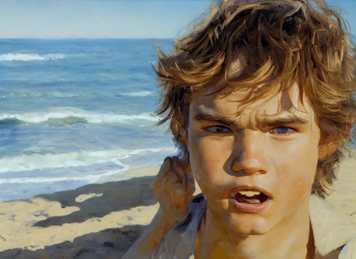 Prompt: a highly detailed beautiful portrait of anakin skywalker hissing at sand, by gregory manchess, james gurney, james jean