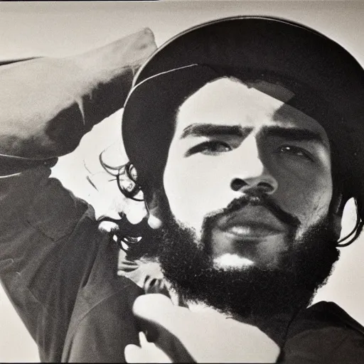 Image similar to Portrait of Jaylen Brown, Jaylen Brown as Che Guevara, Guerilla Heroico, Black and White, Photograph by Alberto Korda, inspiring, dignifying, national archives