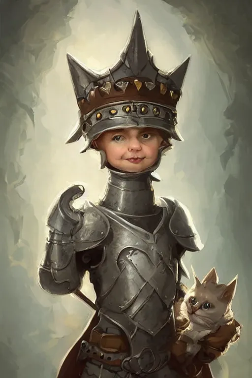 Image similar to cute little anthropomorphic cat knight wearing a cape and a crown, tiny, small, miniature cat , baby animal, short, pale blue armor, cute and adorable, pretty, beautiful, DnD character art portrait, matte fantasy painting, DeviantArt Artstation, by Jason Felix by Steve Argyle by Tyler Jacobson by Peter Mohrbacher, cinematic lighting