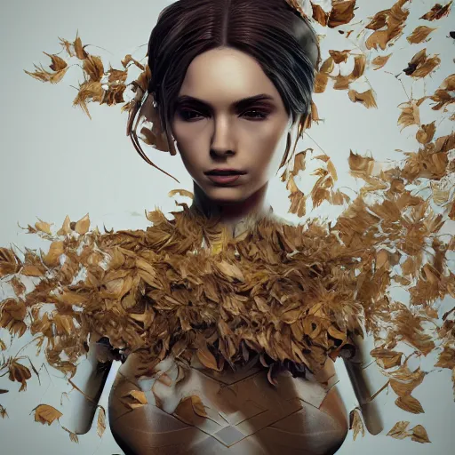 Prompt: a highly detailed digital image of a futuristic woman elegantly wrapped with leaves, artstation, extremely detailed woman, stunning volumetric lighting, hyper realism, fantasy 4k,