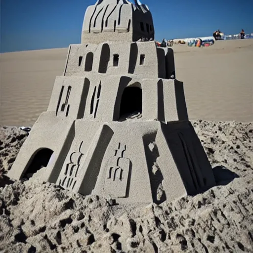 Prompt: sandcastle of darth vader