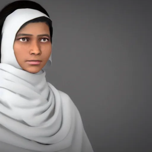 Image similar to a nepali wearing a white shawl, sad, tears, octane render
