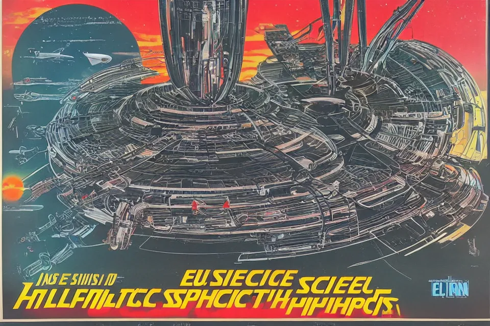 Prompt: a 1970s sci-fi poster of an alien spaceship made out of eurorack synthesizer modules