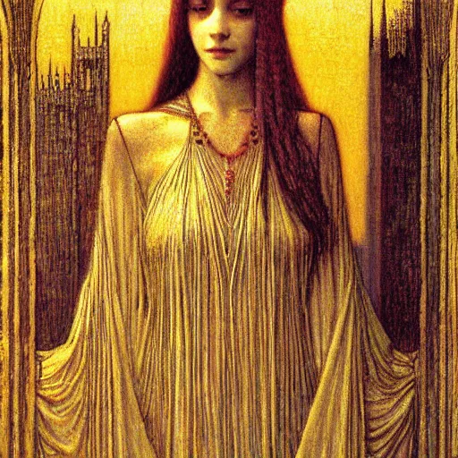 Prompt: a beautiful young medieval queen by jean delville, art nouveau, symbolist, visionary, gothic