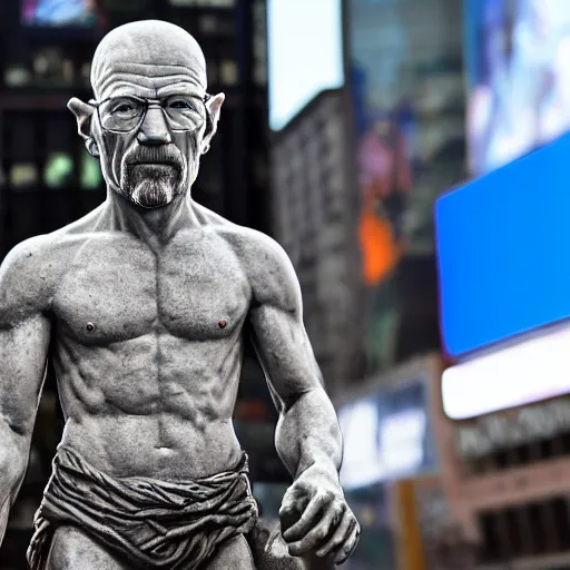 Prompt: a photograph of a very detailed renaissance sculpture of walter white as a smurf in times square, made by michelangelo, from the distance, hyper detailed, sharp focus, 8 k resolution, ray tracing