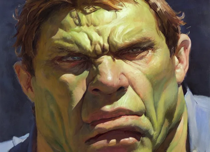 Image similar to a highly detailed beautiful portrait of francois holland as hulk, by gregory manchess, james gurney, james jean