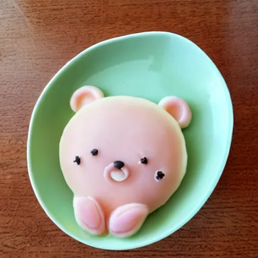 Image similar to cute japanese dessert in the shape of a bear pastel colors