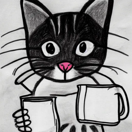 Image similar to poor kids drawing of a cat drinking milk