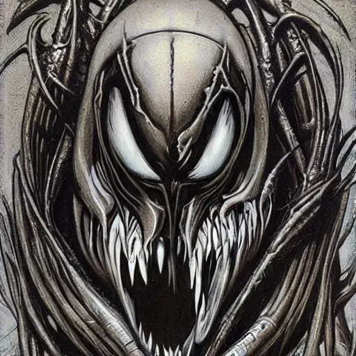 Image similar to venom symbiote by h. r. giger.